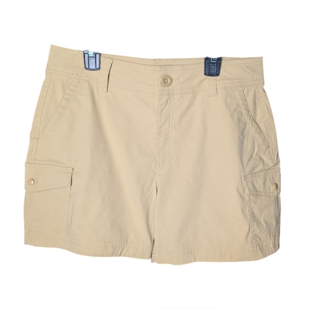 Eddie Bauer Khaki Beige Cargo Shorts Women's 6 Like New Condition Pockets Zipper
